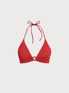 Şık Kırmızı Dokulu Halter Bikini Üstü - Yaz Modası