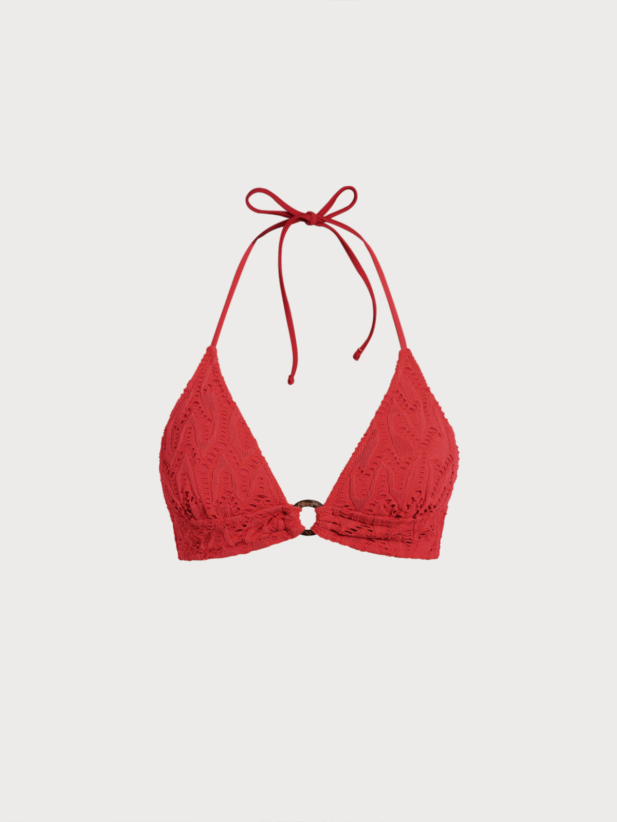 Şık Kırmızı Dokulu Halter Bikini Üstü - Yaz Modası