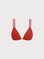 Şık Kırmızı Askılı Parlak Bikini Üstü - Yaz Modası