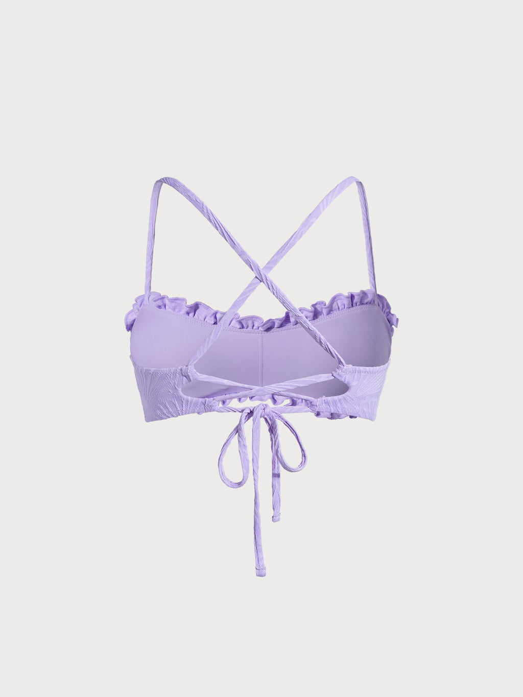 Mor Doku Detaylı Volanlı Bandeau Bikini Üstü
