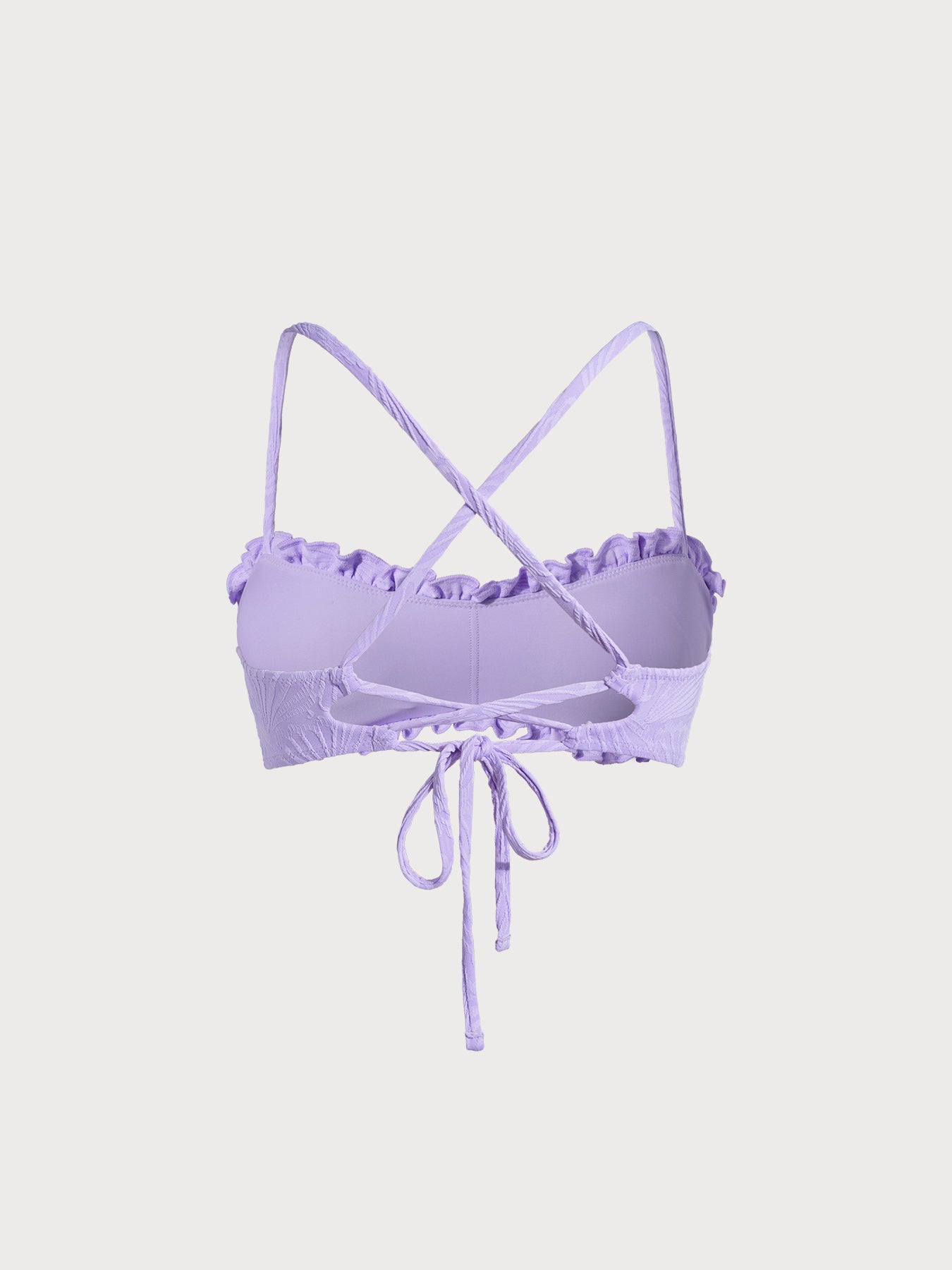 Mor Doku Detaylı Volanlı Bandeau Bikini Üstü