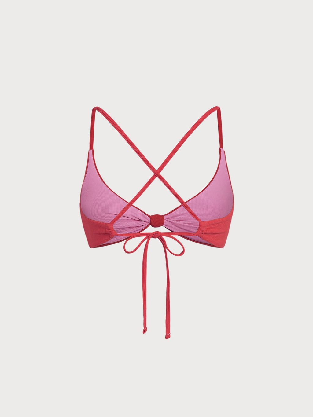 Çift Taraflı Kırmızı-Pembe Düğüm Bikini Üstü