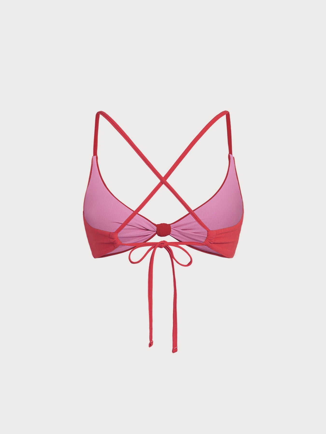 Çift Taraflı Kırmızı-Pembe Düğüm Bikini Üstü