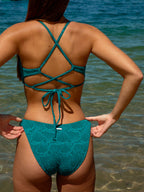 Şık Koyu Yeşil Dokulu Bikini Üstü - Yaz Modası