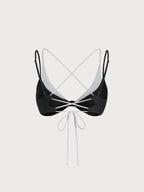 Şık Siyah-Beyaz Renk Bloklu Düğümlü Üçgen Bikini Üstü