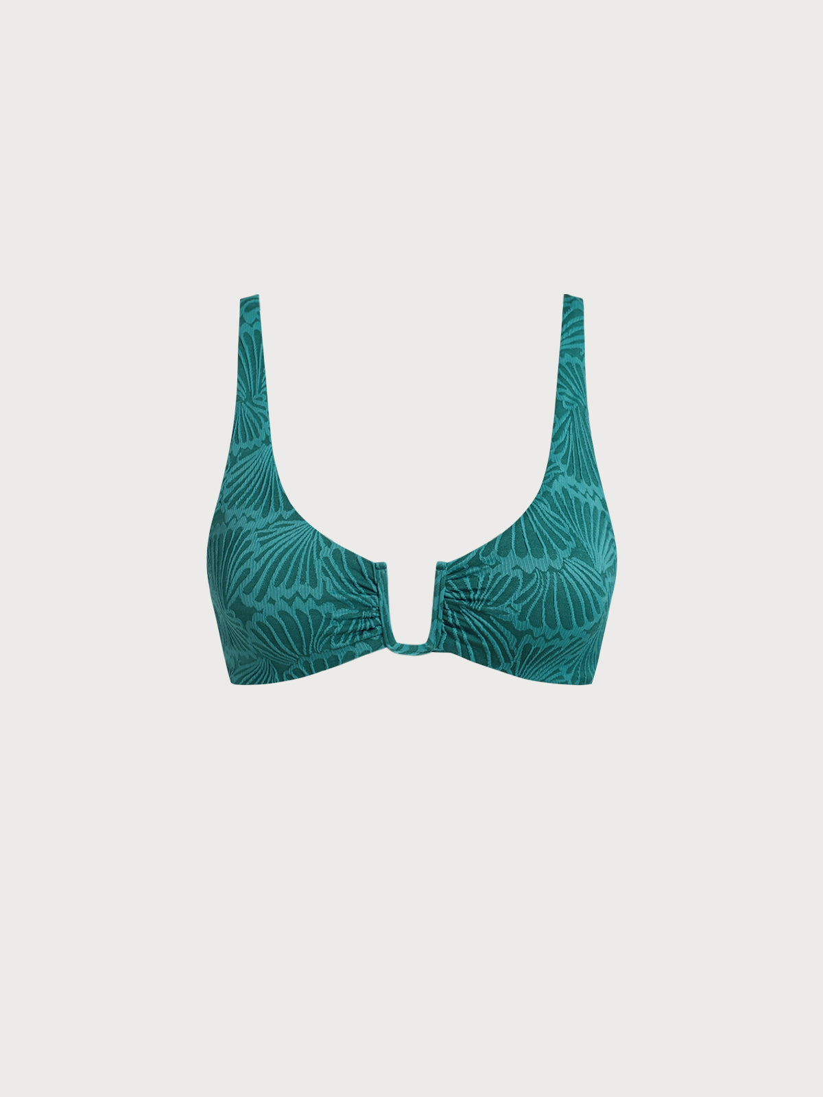 Koyu Yeşil Jakarlı U-Yaka Şık Sırt Açık Bikini Üstü