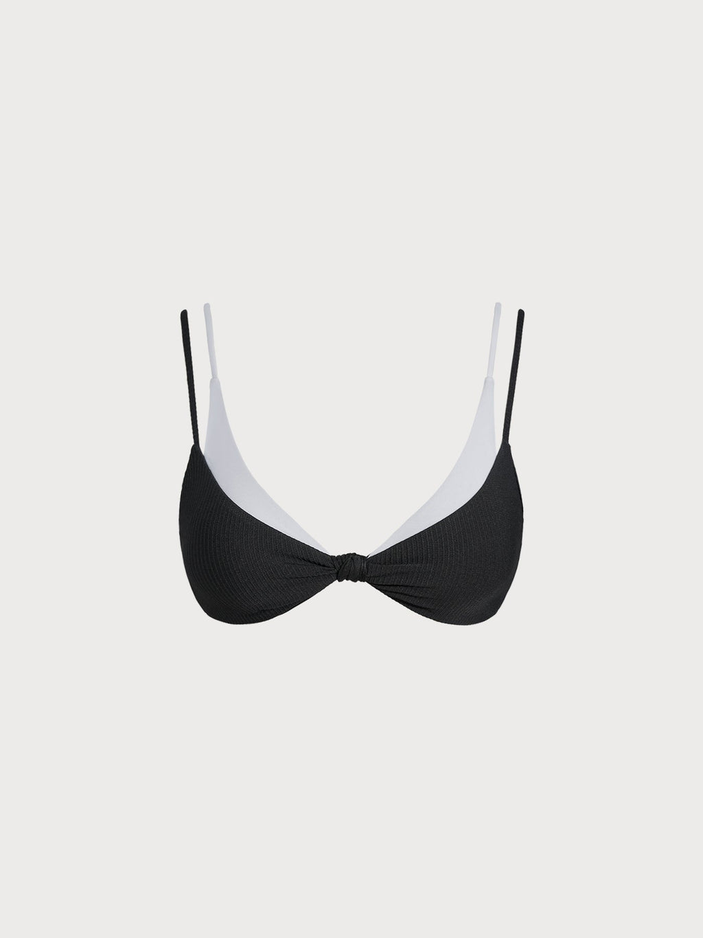 Şık Siyah-Beyaz Renk Bloklu Düğümlü Üçgen Bikini Üstü