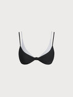 Şık Siyah-Beyaz Renk Bloklu Düğümlü Üçgen Bikini Üstü