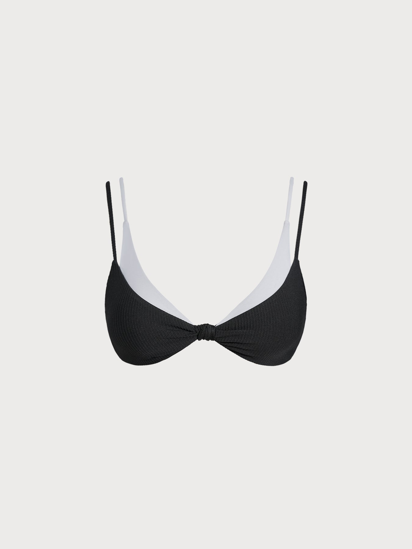 Şık Siyah-Beyaz Renk Bloklu Düğümlü Üçgen Bikini Üstü