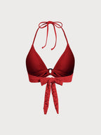 Şık Kırmızı Dokulu Halter Bikini Üstü - Yaz Modası