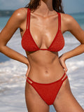 Şık Kırmızı Askılı Parlak Bikini Üstü - Yaz Modası