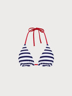 Premium Lacivert Çizgili Dönüşebilir Üçgen Bikini Üstü