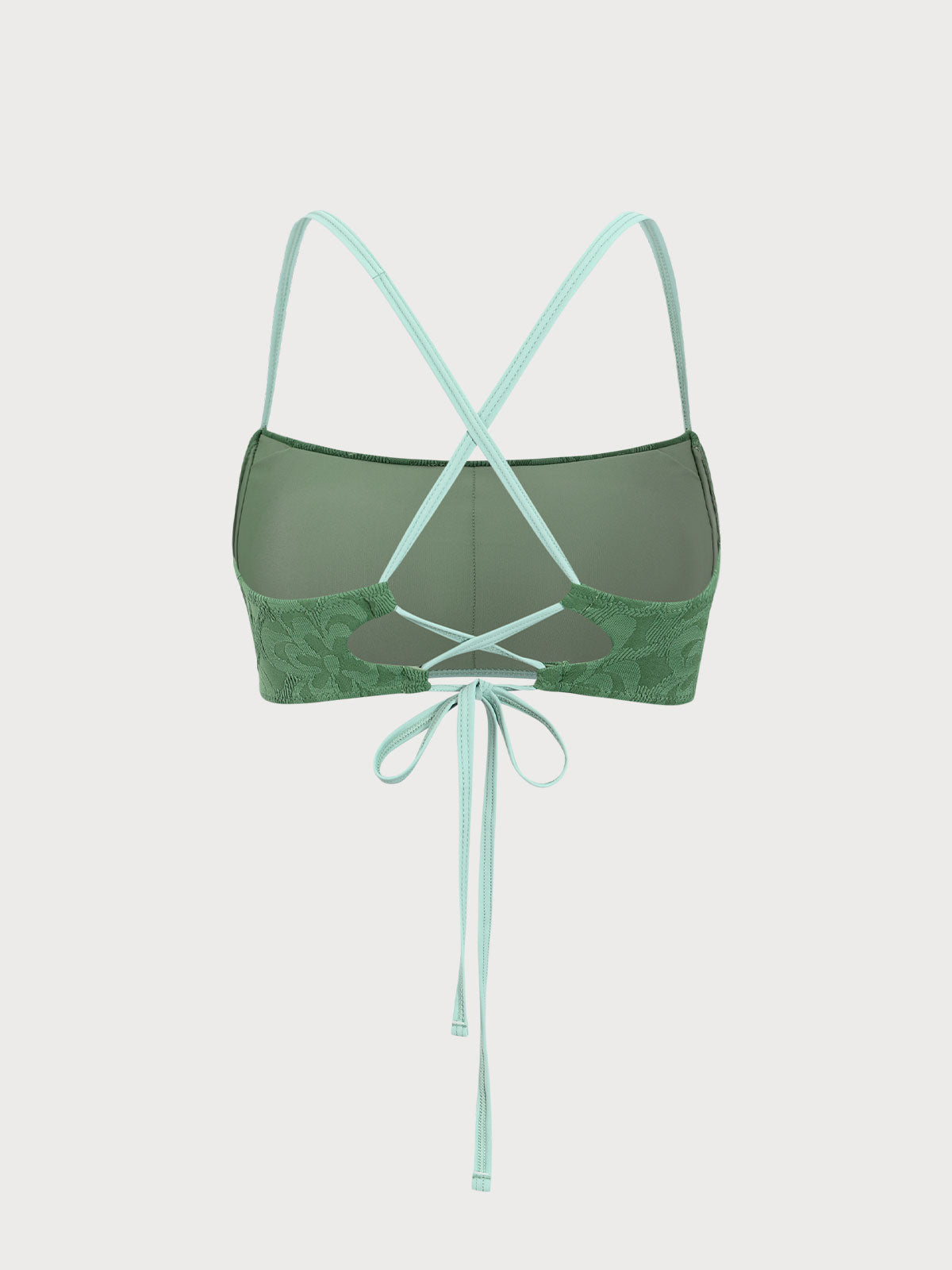Şık Koyu Yeşil Jakarlı Çapraz Bikini Üstü