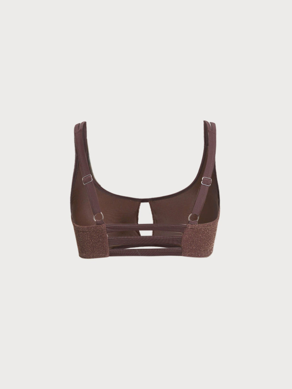 Koyu Kahverengi Lurex Büyük Beden Bikini Üstü - Şık Kesik Detay