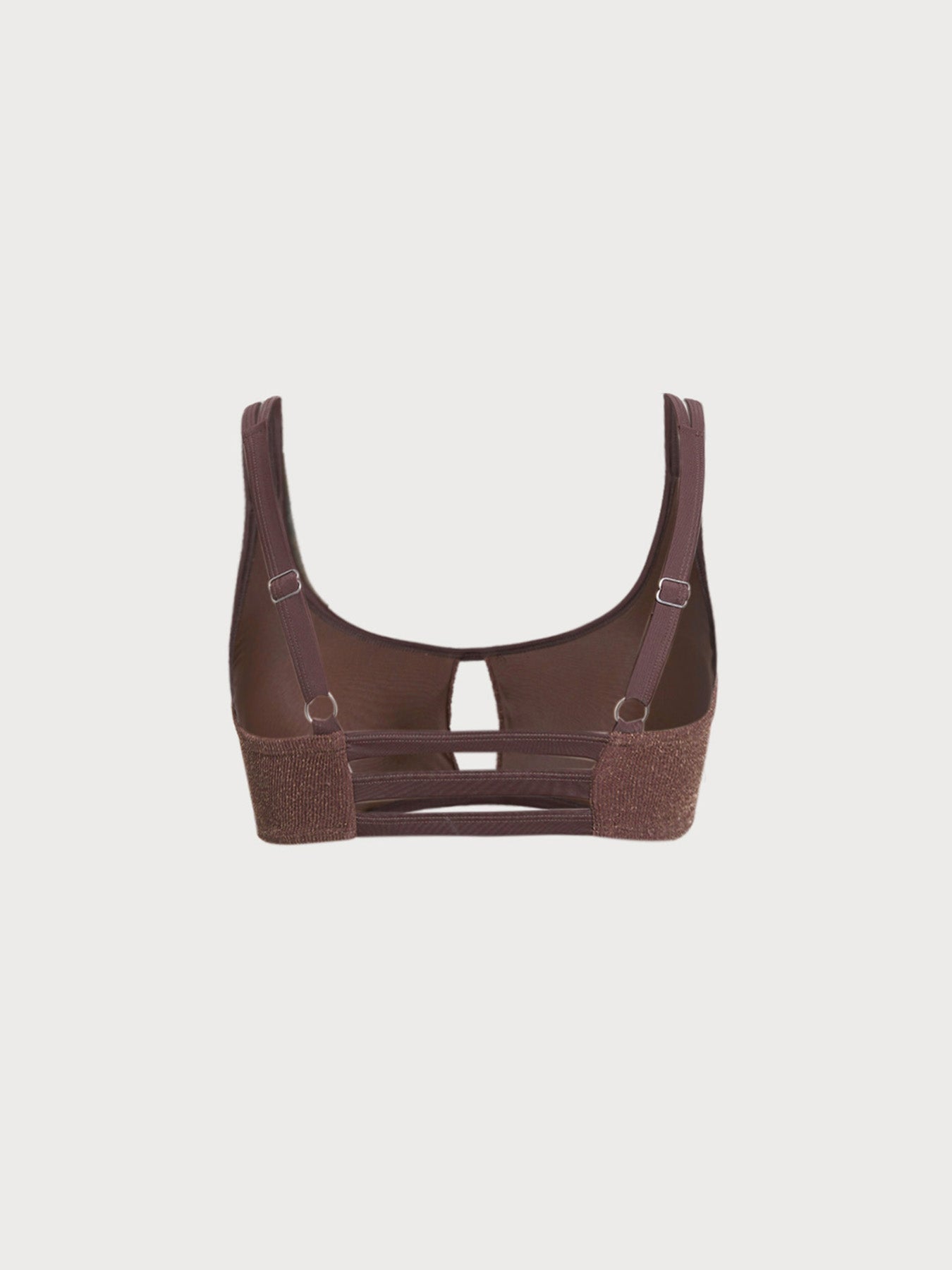 Koyu Kahverengi Lurex Büyük Beden Bikini Üstü - Şık Kesik Detay