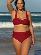 Kırmızı Büzgülü Büyük Beden Bikini Üstü - Şık ve Rahat