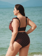 Şık Kahverengi V Yaka Büyük Beden Bikini Üstü