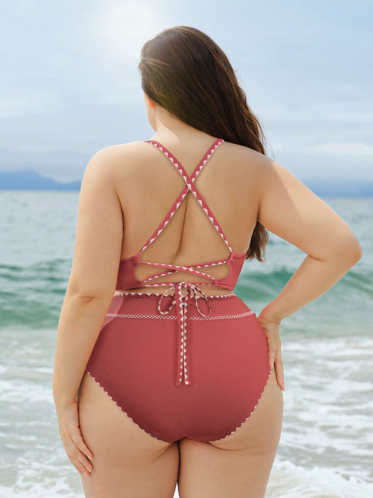 Özel Tasarım Kırmızı Büyük Beden Bikini Üstü