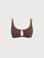 Koyu Kahverengi Lurex Büyük Beden Bikini Üstü - Şık Kesik Detay