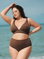 Koyu Kahverengi Lurex Büyük Beden Bikini Üstü - Şık ve Rahat
