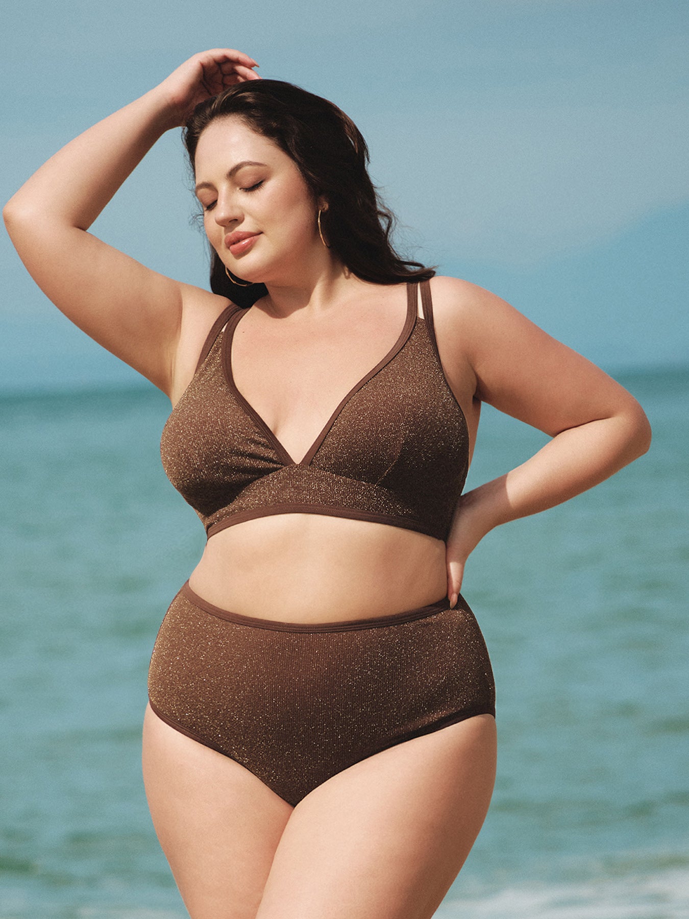 Koyu Kahverengi Lurex Büyük Beden Bikini Üstü - Şık ve Rahat