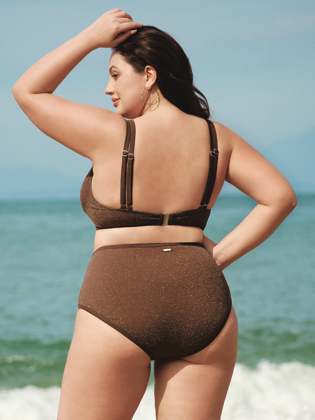 Koyu Kahverengi Lurex Büyük Beden Bikini Üstü - Şık ve Rahat