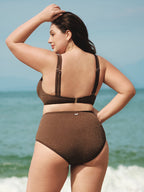 Koyu Kahverengi Lurex Büyük Beden Bikini Üstü - Şık ve Rahat