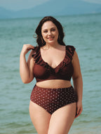 Şık Kahverengi V Yaka Büyük Beden Bikini Üstü