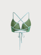Koyu Yeşil Jakarlı V Yaka Büyük Beden Bikini Üstü - Şıklığı Yakalayın