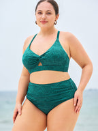 Koyu Yeşil Jakarlı Büyük Beden Bikini Üstü - Şık ve Rahat