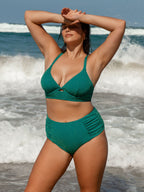 Yeşil Lurex Çapraz Büyük Beden Bikini Üstü - Şık ve Rahat