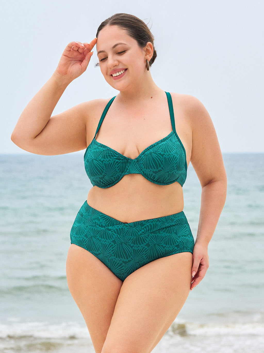 Koyu Yeşil Jakarlı Büyük Beden V Kesim Bikini Altı