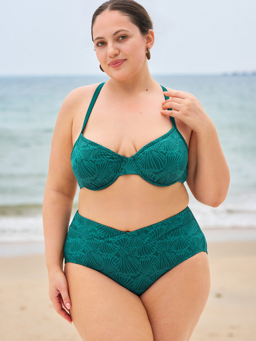 Koyu Yeşil Jakarlı Büyük Beden V Kesim Bikini Altı