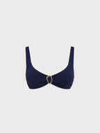 Premium Lacivert Ribanalı O-Halka Bikini Üstü