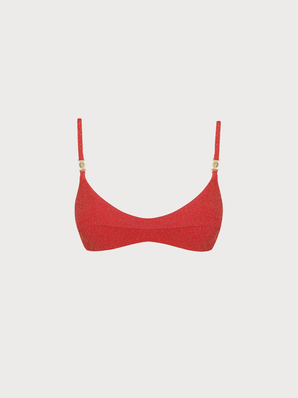 Altın Detaylı Kırmızı Simli Bikini Üstü - Şık ve Çekici