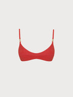 Altın Detaylı Kırmızı Simli Bikini Üstü - Şık ve Çekici