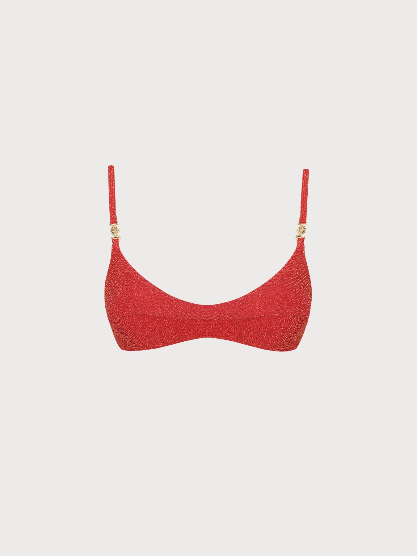 Altın Detaylı Kırmızı Simli Bikini Üstü - Şık ve Çekici
