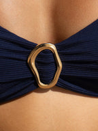 Premium Lacivert Ribanalı O-Halka Bikini Üstü
