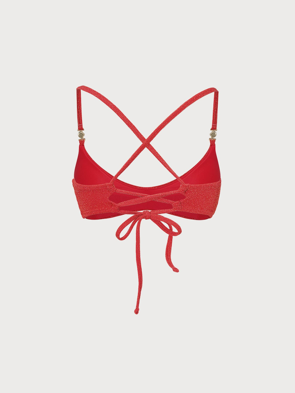 Altın Detaylı Kırmızı Simli Bikini Üstü - Şık ve Çekici