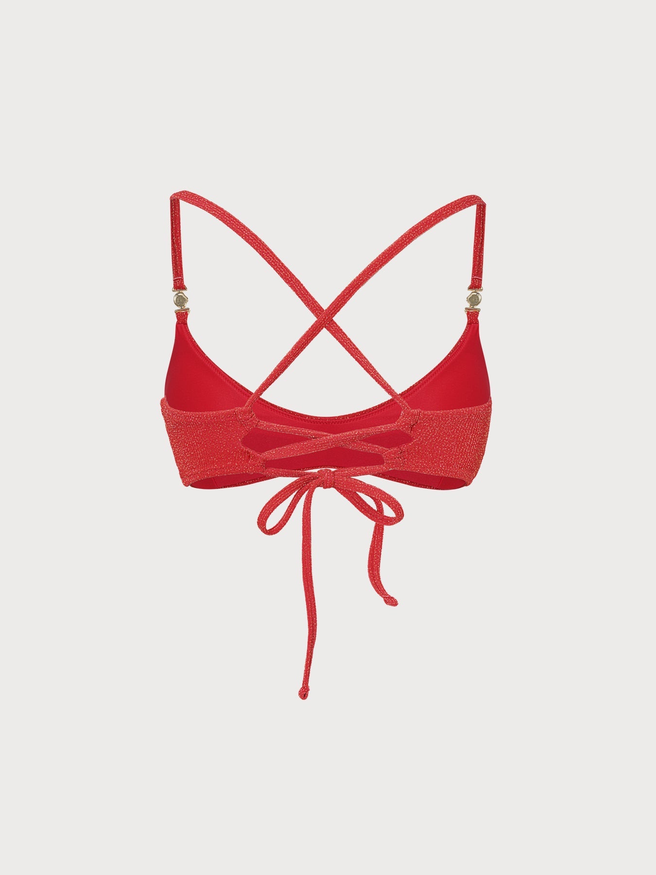 Altın Detaylı Kırmızı Simli Bikini Üstü - Şık ve Çekici
