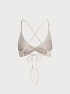 Off White Dönüşlü Sırt Açık Bikini Üstü