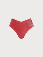 Şık Kırmızı Lurex V Kesim Büyük Beden Bikini Altı