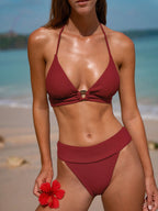 Ribanalı Kırmızı Şarap Renk Yüksek Bel Bikini Altı