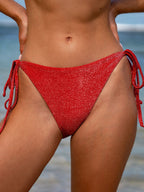 Şık Kırmızı Lurex Bağcıklı Bikini Altı - Yaz Modası