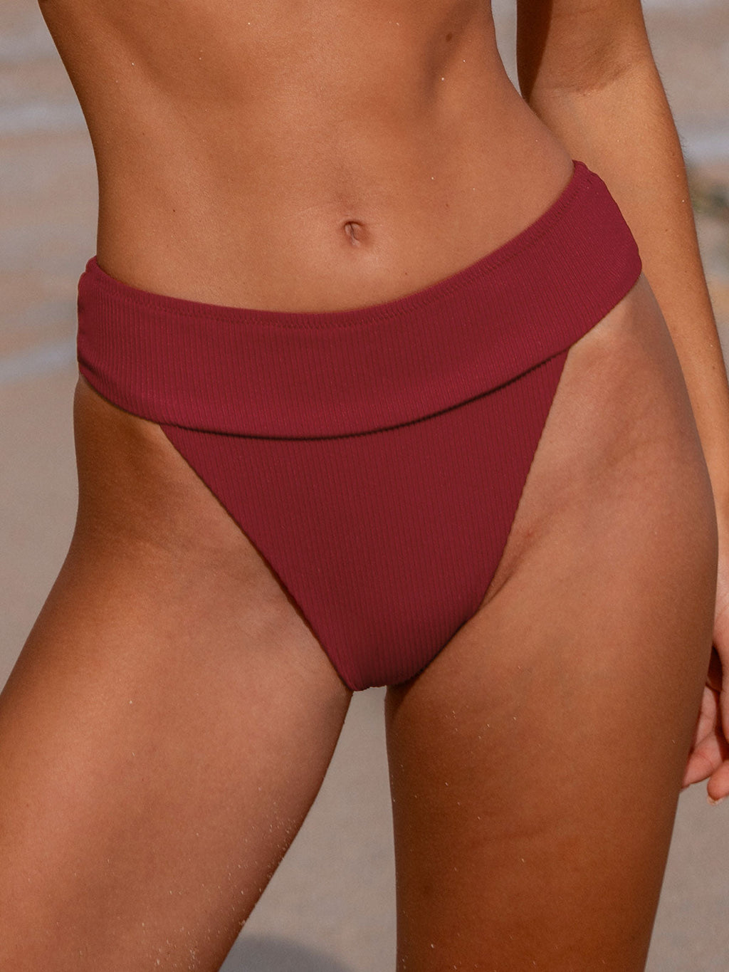 Ribanalı Kırmızı Şarap Renk Yüksek Bel Bikini Altı