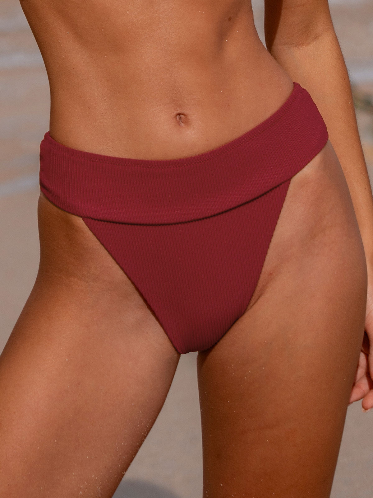 Ribanalı Kırmızı Şarap Renk Yüksek Bel Bikini Altı