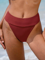 Ribanalı Kırmızı Şarap Renk Yüksek Bel Bikini Altı