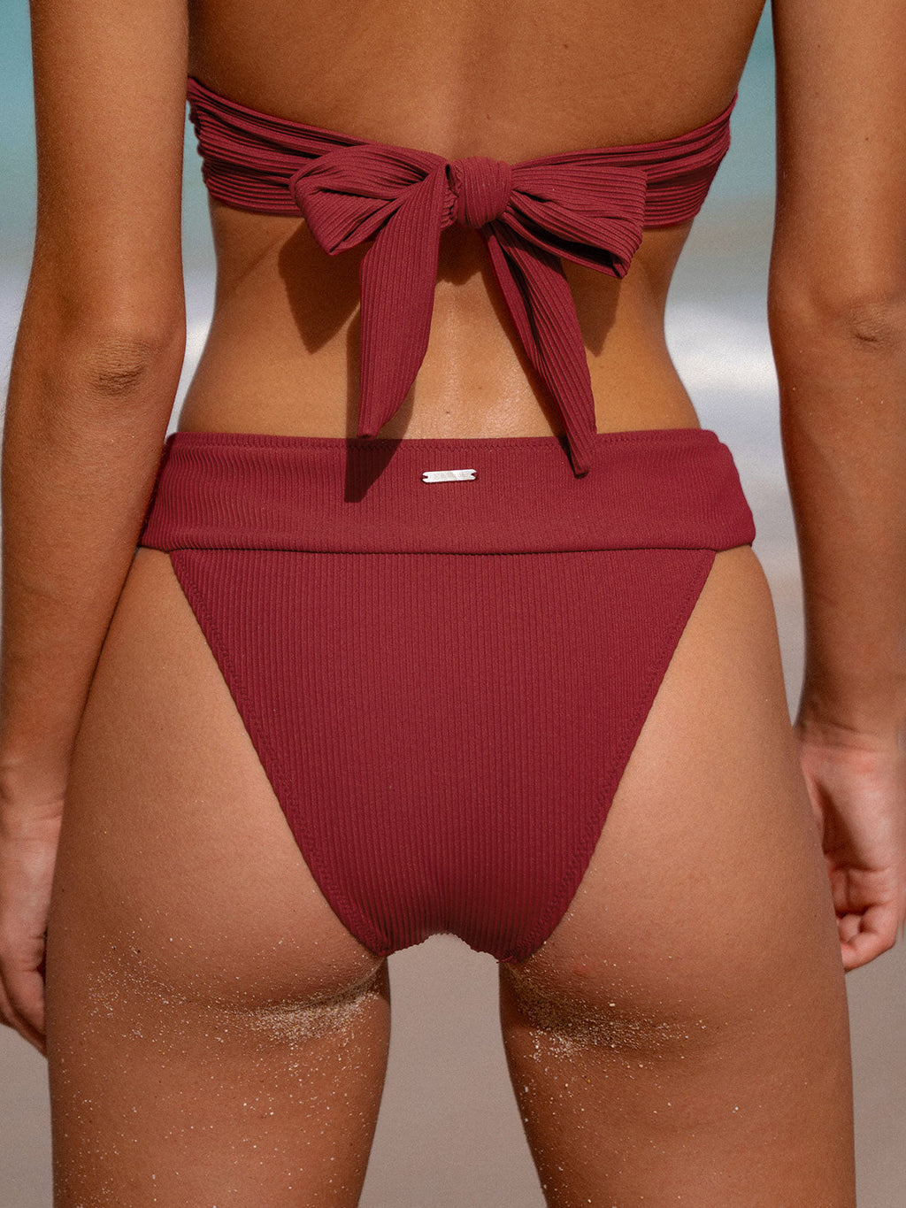 Ribanalı Kırmızı Şarap Renk Yüksek Bel Bikini Altı