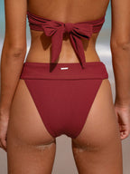 Ribanalı Kırmızı Şarap Renk Yüksek Bel Bikini Altı