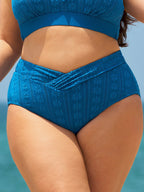 Premium Mavi Jakarlı Büyük Beden V Kesim Bikini Altı